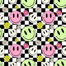 Checkered Smiley Faces Fabric - Pastel - ineedfabric.com