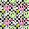 Checkered Smiley Faces Fabric - Pastel - ineedfabric.com