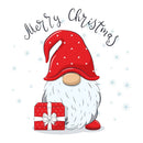 Cheerful Gnome With Christmas Present Fabric Panel - White - ineedfabric.com