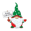 Cheerful Gnome With Christmas Sign Fabric Panel - White - ineedfabric.com