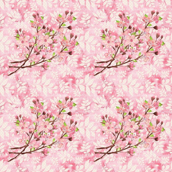 Cherry Blossom Bouquet on Leaves Fabric - Pink - ineedfabric.com