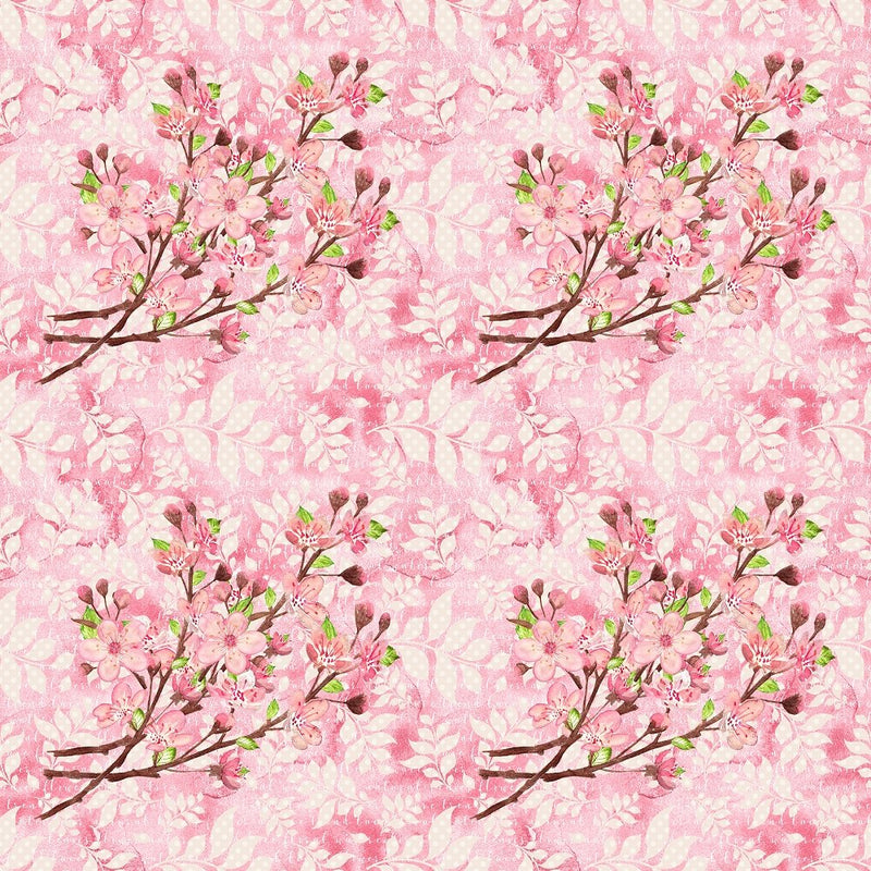 Cherry Blossom Bouquet on Leaves Fabric - Pink - ineedfabric.com