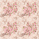Cherry Blossom Bouquet on Leaves Fabric - Tan - ineedfabric.com