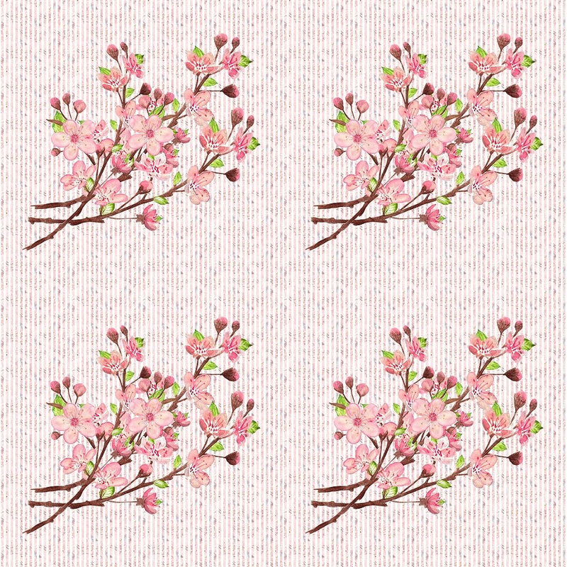 Cherry Blossom Bouquet on Stripped Fabric - Pink - ineedfabric.com