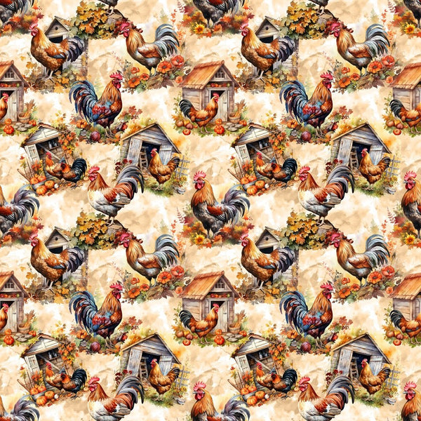 Chickens In Autumn Fabric - ineedfabric.com
