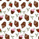 Chocolate Cover Strawberries and Cupcakes Fabric - White - ineedfabric.com