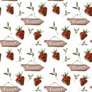 Chocolate Cover Strawberries and Kisses Fabric - White - ineedfabric.com