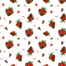 Chocolate Covered Strawberries and Hearts Fabric - White - ineedfabric.com