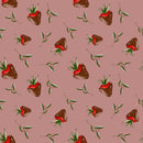 Chocolate Covered Strawberries and Leaves Fabric - Pink - ineedfabric.com