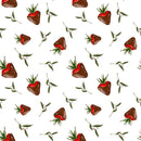 Chocolate Covered Strawberries and Leaves Fabric - White - ineedfabric.com