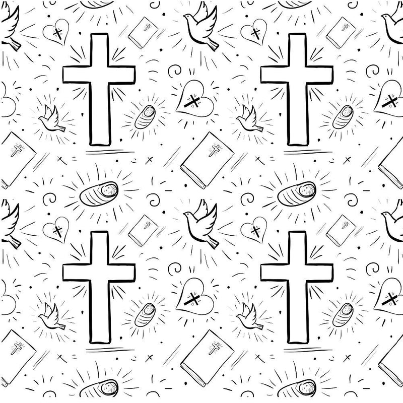Christian Doodle Icons Fabric - ineedfabric.com
