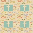 Christian Fish & Bible Fabric - Tan - ineedfabric.com