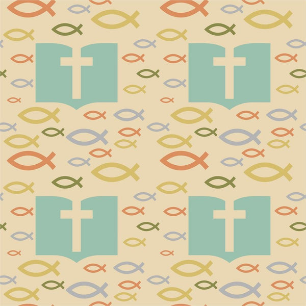 Christian Fish & Bible Fabric - Tan - ineedfabric.com