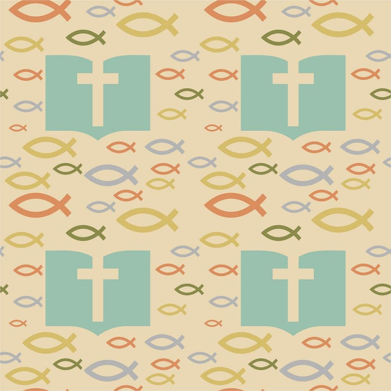 Christian Fish & Bible Fabric - Tan - ineedfabric.com