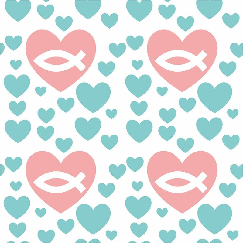 Christian Fish In Heart Fabric - White - ineedfabric.com