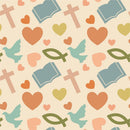 Christian Symbols Heart Fabric - Tan - ineedfabric.com