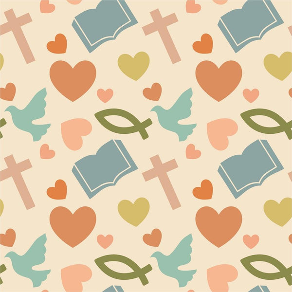Christian Symbols Heart Fabric - Tan - ineedfabric.com