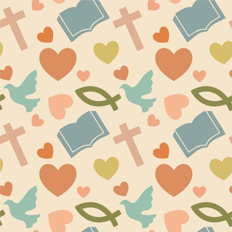 Christian Symbols Heart Fabric - Tan - ineedfabric.com