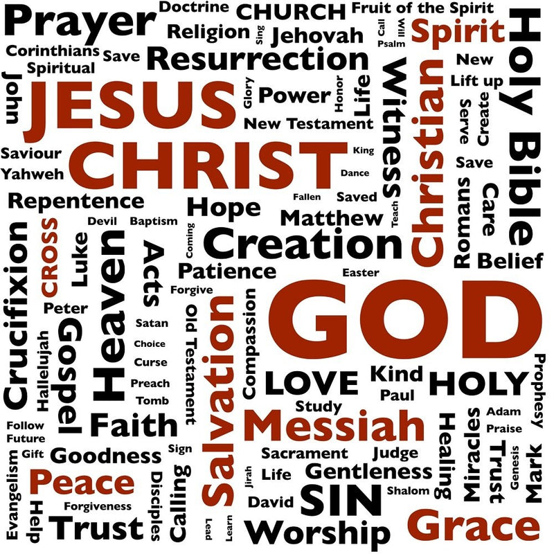 Christian Word Collage Fabric - Red – ineedfabric.com