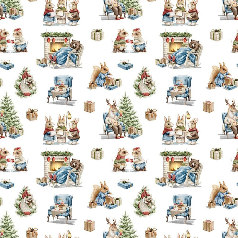 Christmas Activities Fabric - White - ineedfabric.com