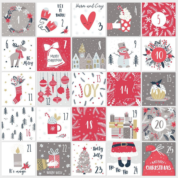 Christmas Advent Calendar Fabric Panel - Red/Gray - ineedfabric.com
