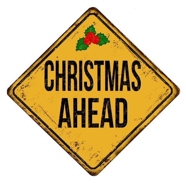 Christmas Ahead Road Sign Fabric Panel - ineedfabric.com