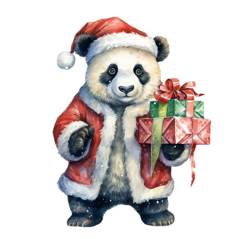 Christmas Animals Panda Bear 2 Fabric Panel - ineedfabric.com