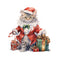 Christmas Animals Santa Claus Cat Fabric Panel - ineedfabric.com