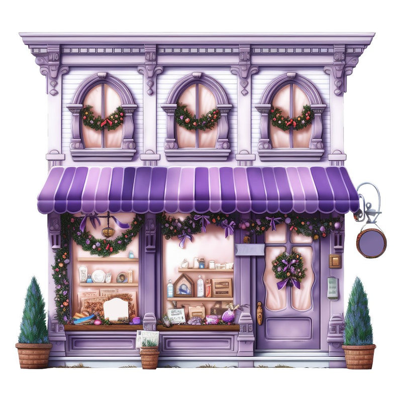 Christmas Art Gallery Storefront Fabric Panel - Purple - ineedfabric.com