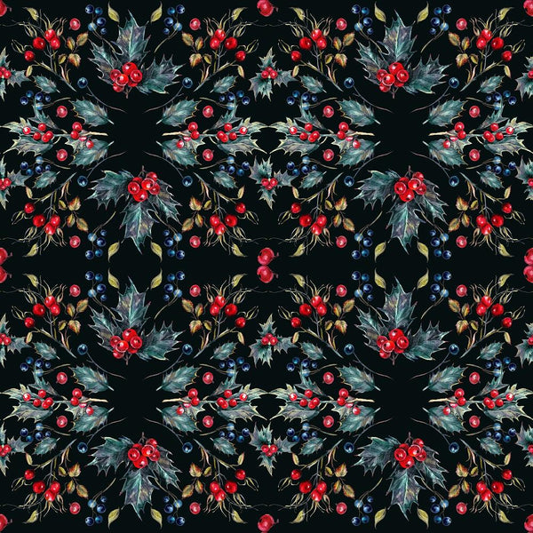 Christmas Berry Allover Fabric - Navy Blue - ineedfabric.com