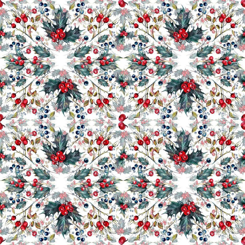 Christmas Berry Mirror Allover Fabric - White - ineedfabric.com