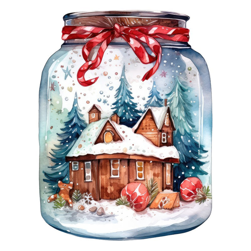Christmas Cabin with Snow in a Jar Fabric Panel - ineedfabric.com