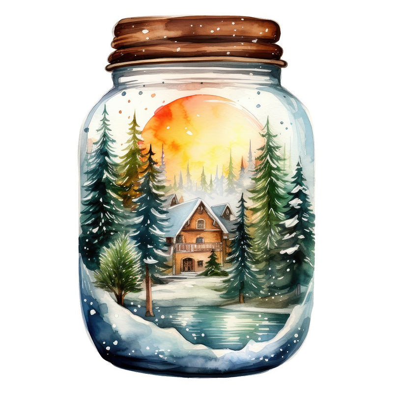 Christmas Cabin with Sunset in a Jar Fabric Panel - ineedfabric.com