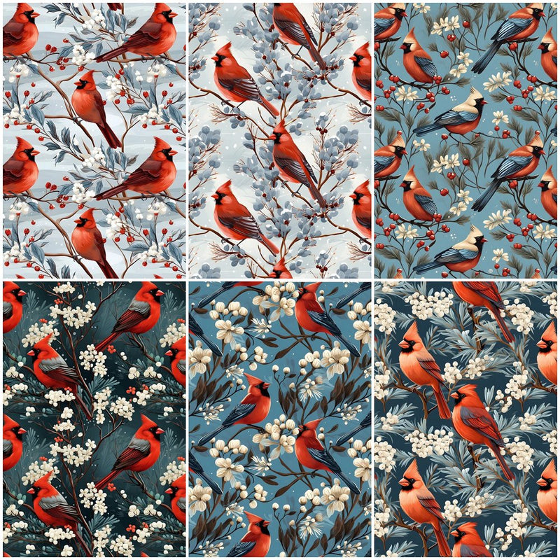 Christmas Cardinals Fat Quarter Bundle - 6 Pieces - ineedfabric.com