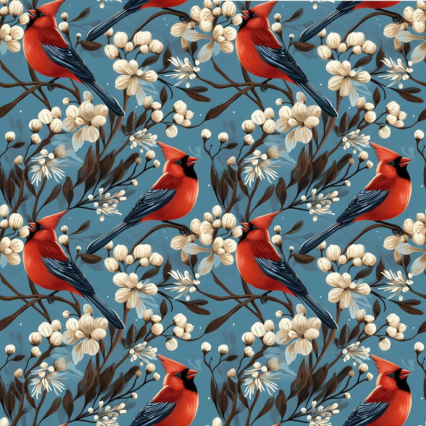 Christmas Cardinals Pattern 2 Fabric - ineedfabric.com