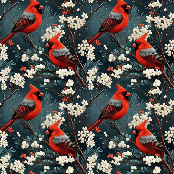 Christmas Cardinals Pattern 4 Fabric - ineedfabric.com