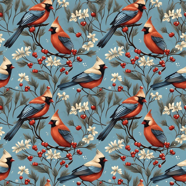 Christmas Cardinals Pattern 5 Fabric - ineedfabric.com