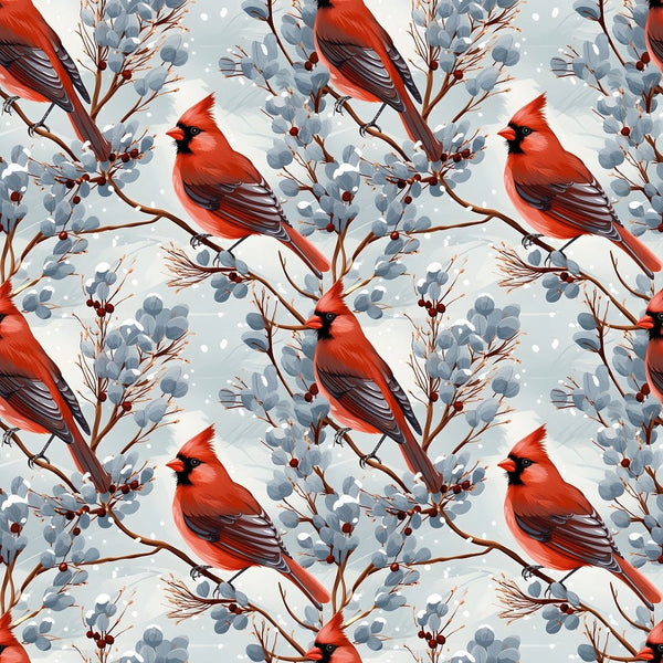 Christmas Cardinals Pattern 6 Fabric - ineedfabric.com