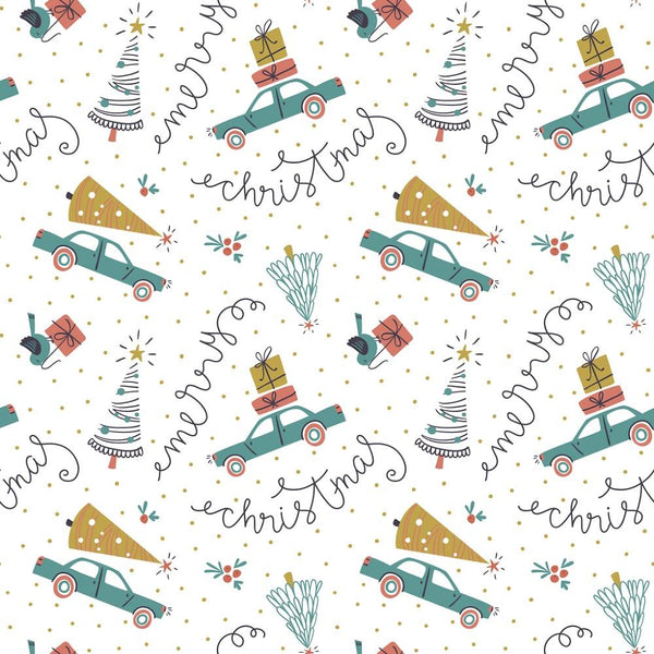 Christmas Cars, Gifts, & Fir Trees Fabric - ineedfabric.com