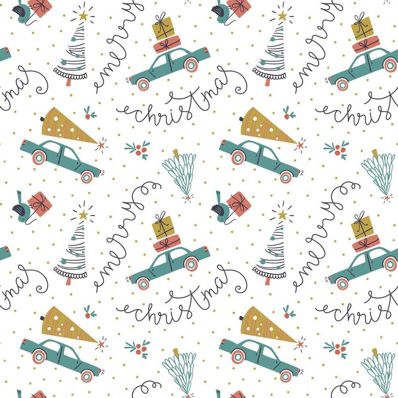 Christmas Cars, Gifts, & Fir Trees Fabric - ineedfabric.com