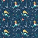 Christmas Cars, Gifts, & Fir Trees Fabric - Navy - ineedfabric.com