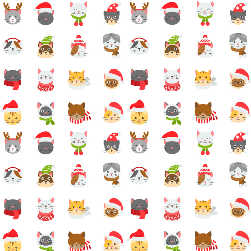 Christmas Cat Fabric - White - ineedfabric.com