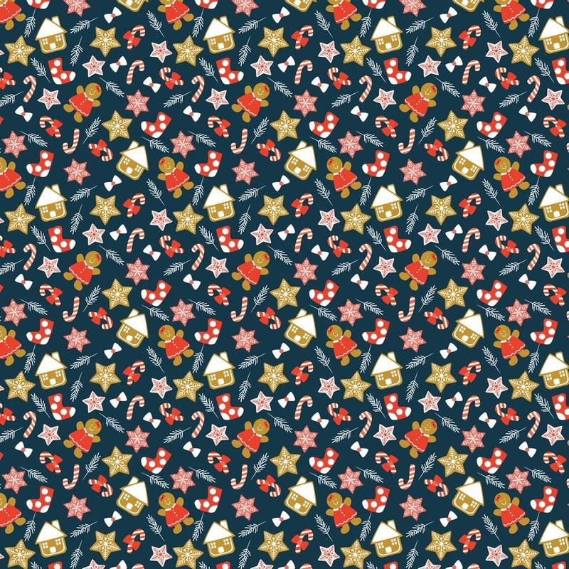 Christmas Cookie Fabric - Navy - ineedfabric.com