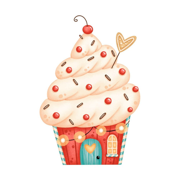 Christmas Cupcake House Fabric Panel - Red - ineedfabric.com