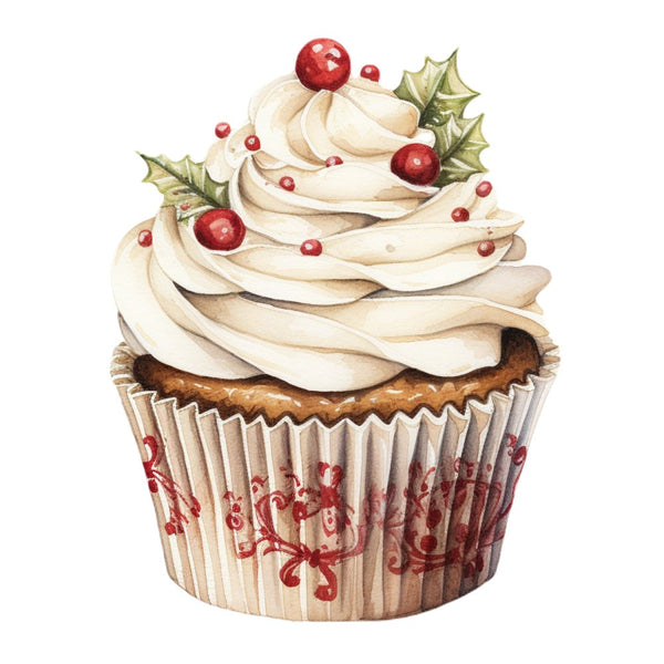 Christmas Dessert Cupcake Fabric Panel - White - ineedfabric.com