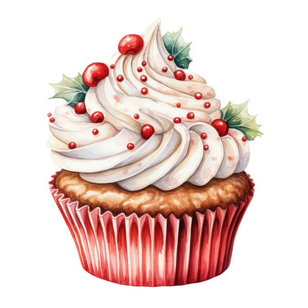 Christmas Dessert Cupcake with Berries Fabric Panel - ineedfabric.com