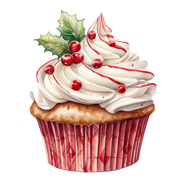 Christmas Dessert Cupcake with Red Stripes Fabric Panel - ineedfabric.com