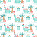 Christmas Dino Palm Tree Scene Fabric - White - ineedfabric.com