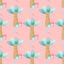 Christmas Dino Palm Trees Fabric - Pink - ineedfabric.com