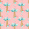 Christmas Dino Palm Trees Fabric - Pink - ineedfabric.com